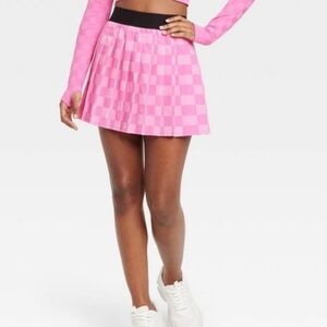 JOYLAB Pink and Black Pleated Checkered Skater Mini Skort, Size Small